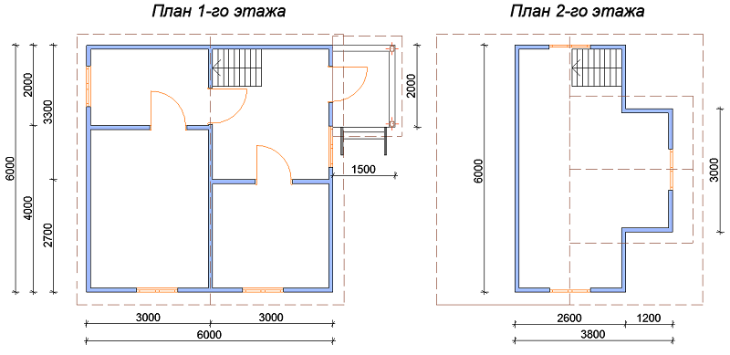 План двухэтажного каркасного дома 'Терем' с крыльцом №96