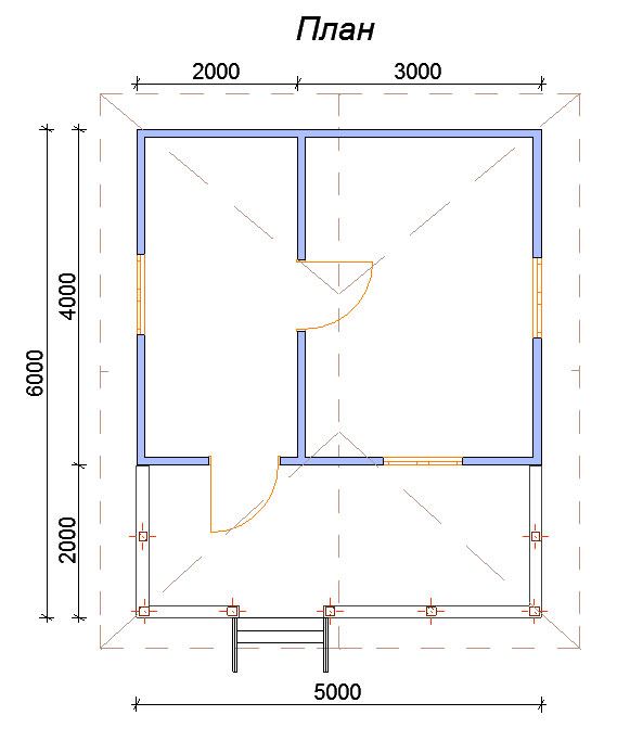 План первого этажа каркасного дома с террассой №22