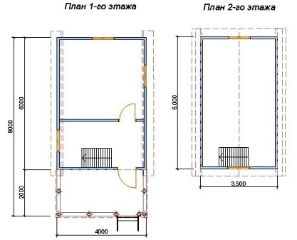 План двухэтажного каркасного дома с террасой №56