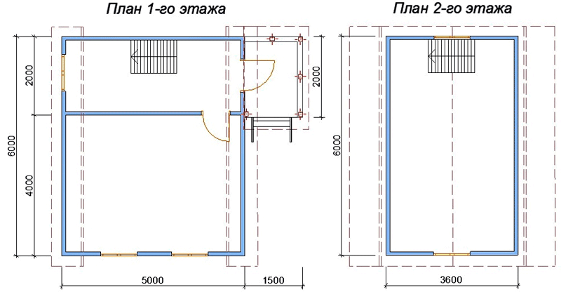 План двухэтажного каркасного дома с крыльцом №58