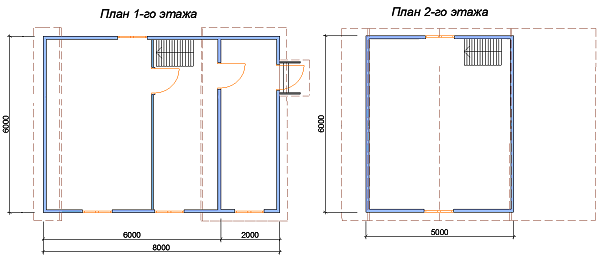 План двухэтажного каркасного дома с верандой №68
